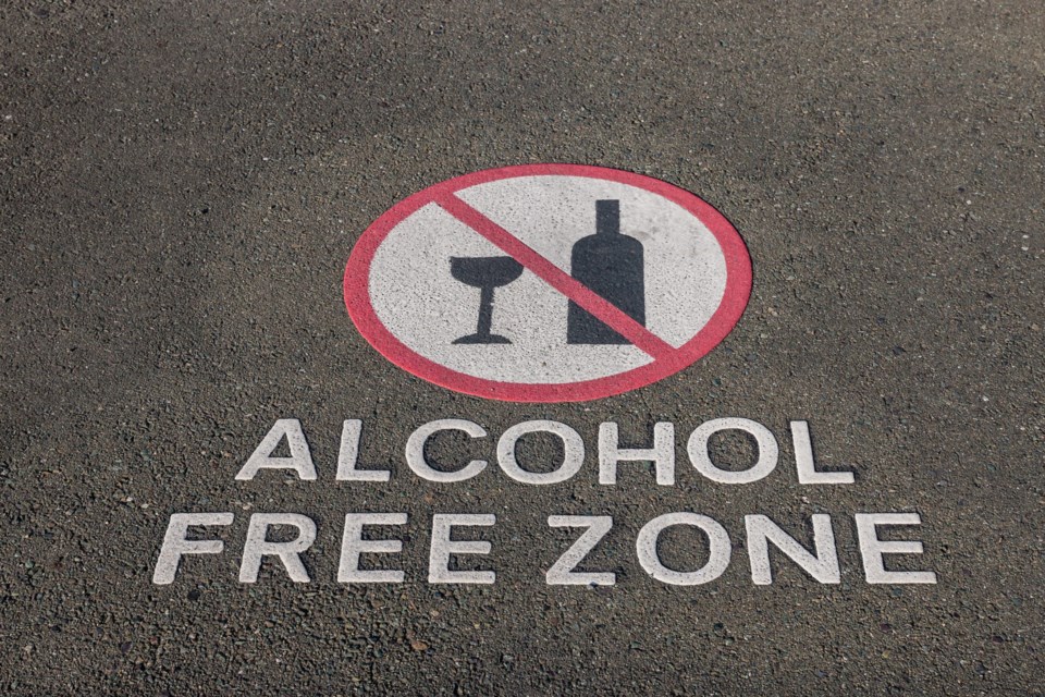 Closeup,Of,Alcohol,Free,Zone,Sign,On,Pavement