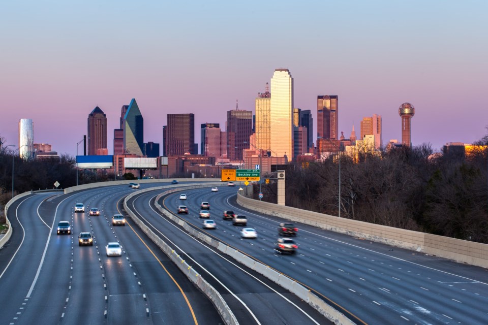 Dallas,Downtown,Skyline,At,Sunset,,Texas