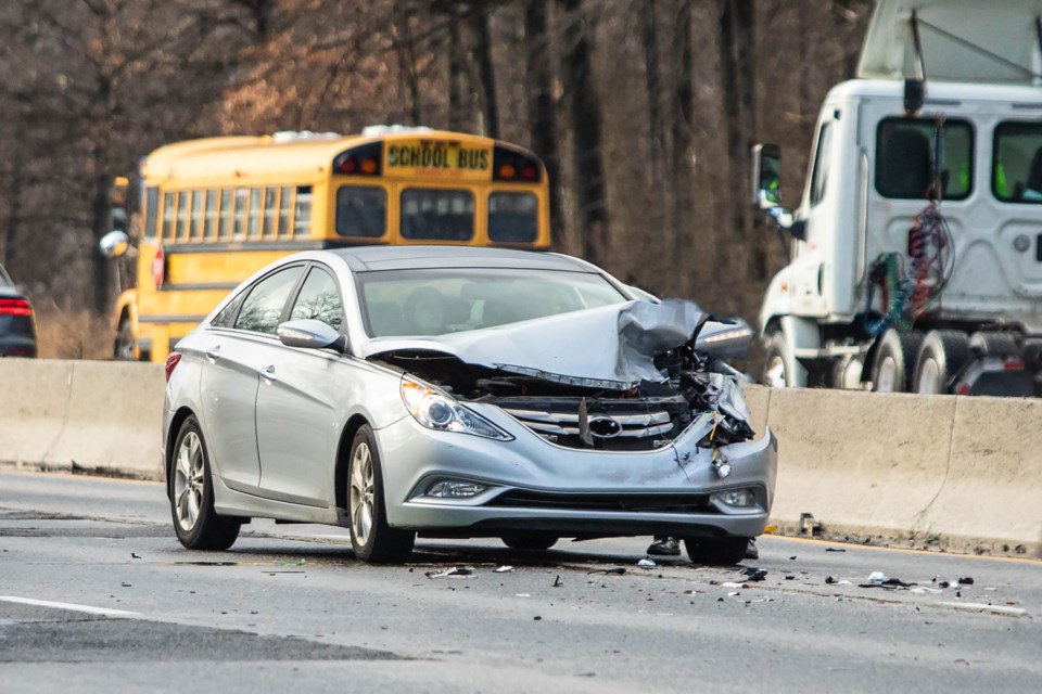 Car,Crash,Accident,On,Highway,At,Day,Nobody,Traffic