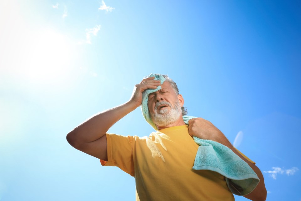 Senior,Man,With,Towel,Suffering,From,Heat,Stroke,Outdoors,,Low