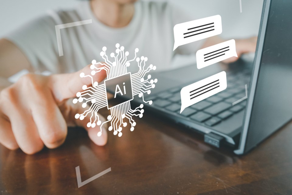 Ai(artificial,Intelligence),education,technology,business,Concept.,woman,Using,Laptop,With,Artificial,Intelligence,Vitual,Screen