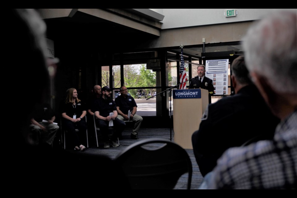 Boulder Police Deputy Chief Carey Weinheimer remembers Officer Eric Talley during the Peace Officer Memorial on Thursday at the Longmont Civic Center.