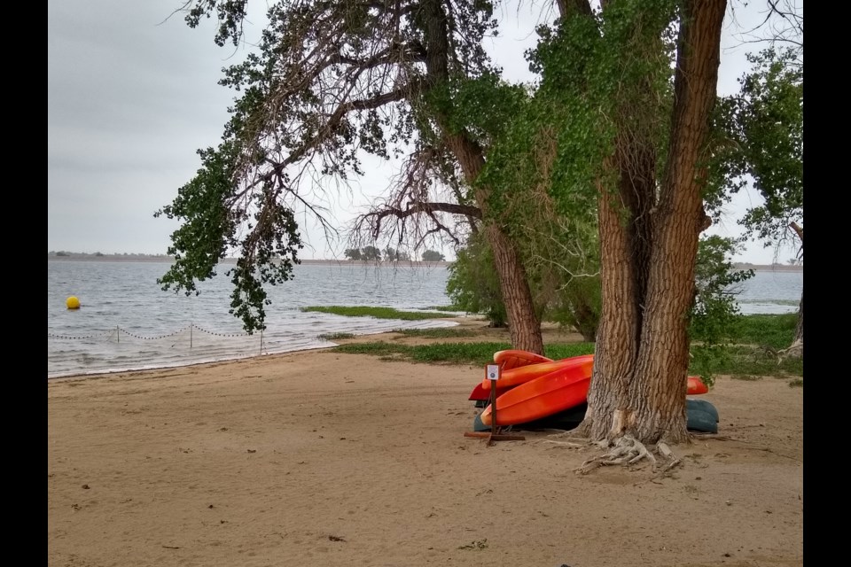 Beach at Barr Lake, where agencies are working to remove toxic algae. May 31, 2022. Credit: Jerd Smith, Fresh Water News

Fresh Water News