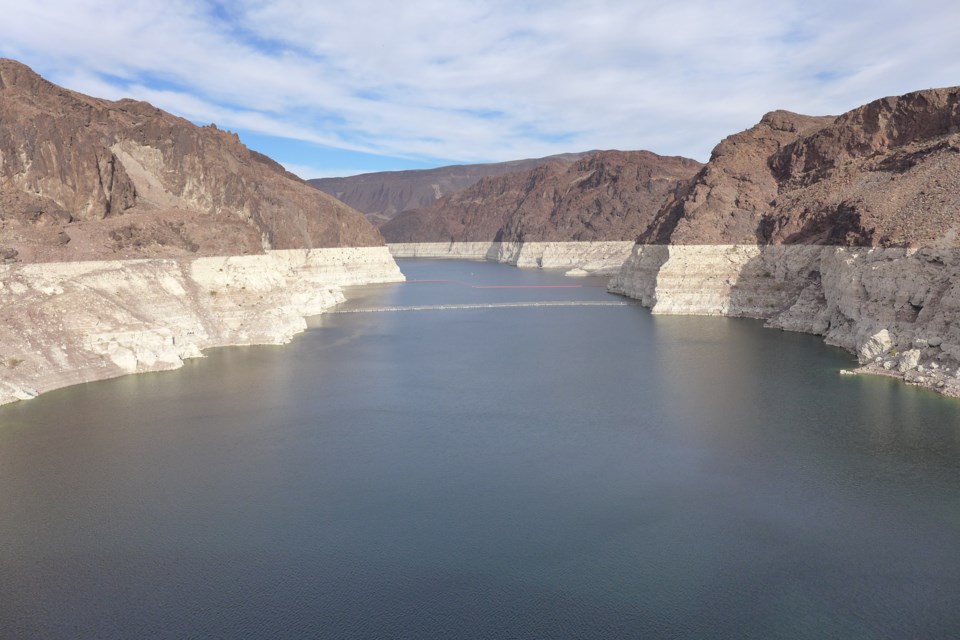 This photo from December 2021 shows the famous “bathtub ring” at Lake Mead due to declining water levels. The lower basin states are planning to save water in the reservoir through the 500 + Plan. Heather Sackett/Aspen Journalism

Aspen Journalism