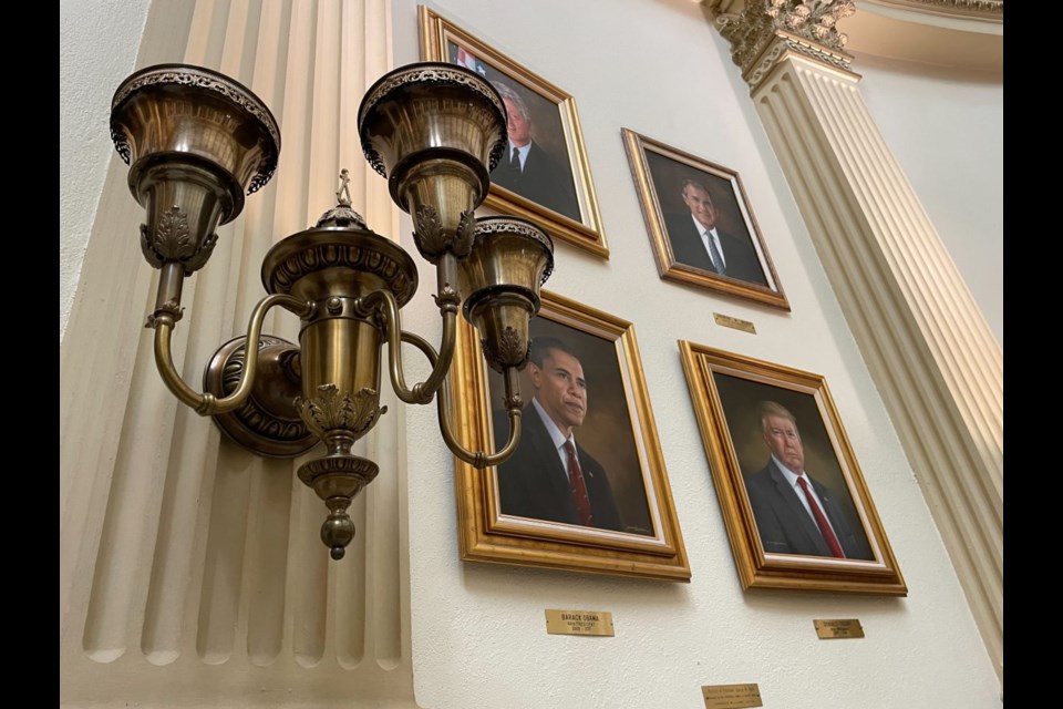 A modern light fixture decorates the Colorado State Capitol on Feb. 27, 2023. An eBay seller from Littleton listed an original bronze wall sconce for sale from the state capitol, dating to the 1890s. The relic is listed at nearly $9,000. Colorado’s Capitol Building Advisory Committee is trying to determine if the sconce was stolen or procured legally. (Jesse Paul, The Colorado Sun)

The Colorado Sun