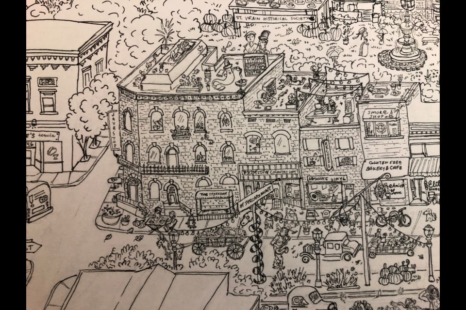 A section of Maldonado's map of the 300 block of downtown Longmont