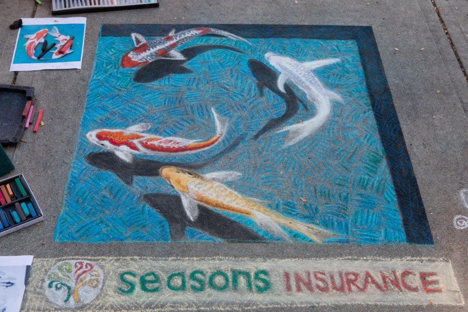 Longmont artist Jon Fukuda's chalk koi from 2020's Summer in the Streets