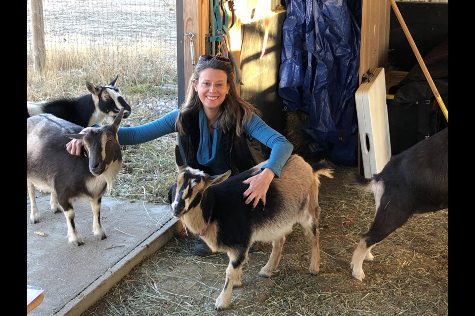 Kate Neligan nabs a few goat cuddles in the barn.