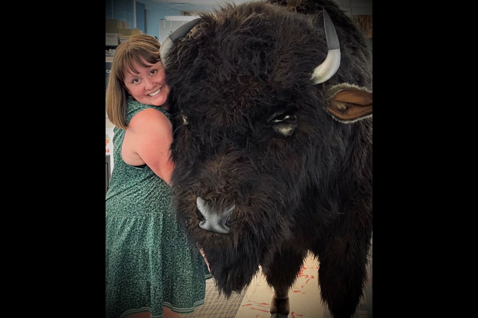 A  hand-crafted plush bison will be used to teach students about the Native American tradition of bison hunting and harvesting.