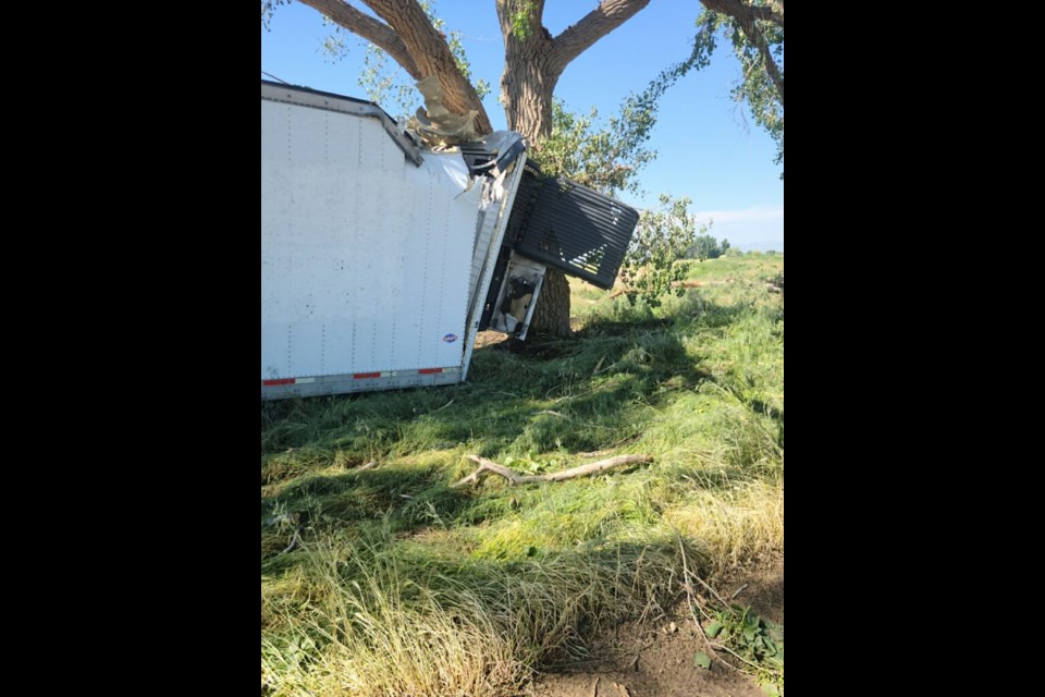 A semi-trailer was upended at Miller Farms during the tornado, severely damaging the 16,000lb vehicle.