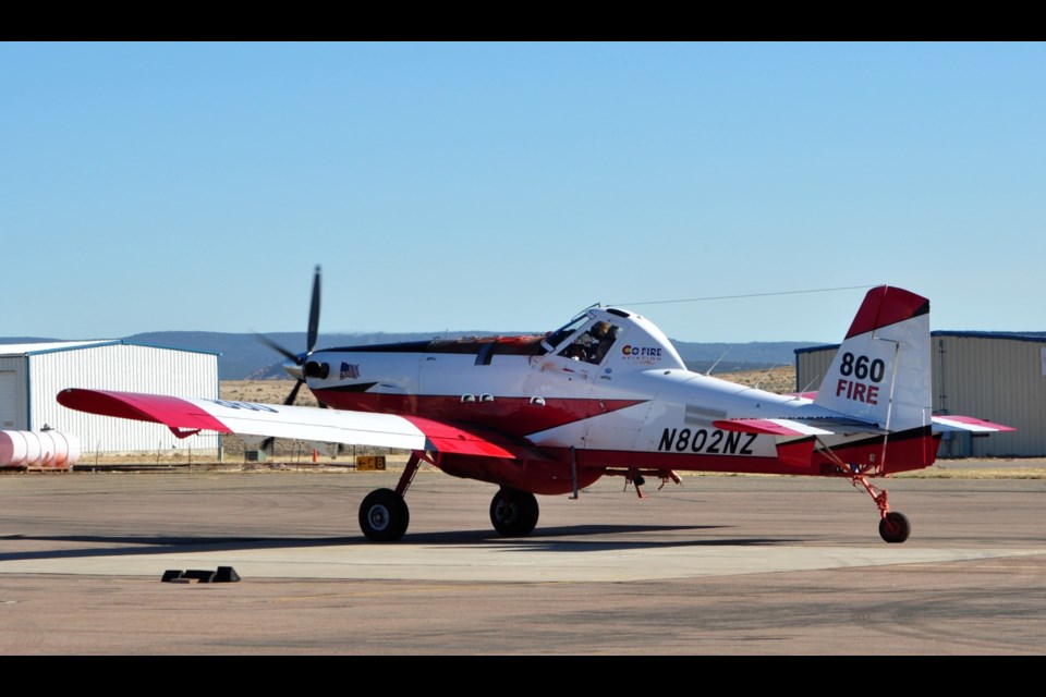 The single-engine Air Tractor that Olson piloted for night suppression operations.