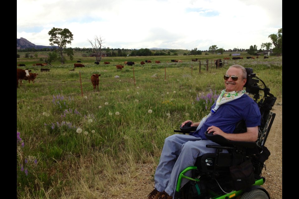 Bruce Goguen of Broomfield, Colorado, is paralyzed from multiple sclerosis. And  without his wheelchair, he would be stuck in bed. But going through his wheelchair supplier to get broken or worn-out parts repaired can take weeks or even months. (Robin Bolduc)
