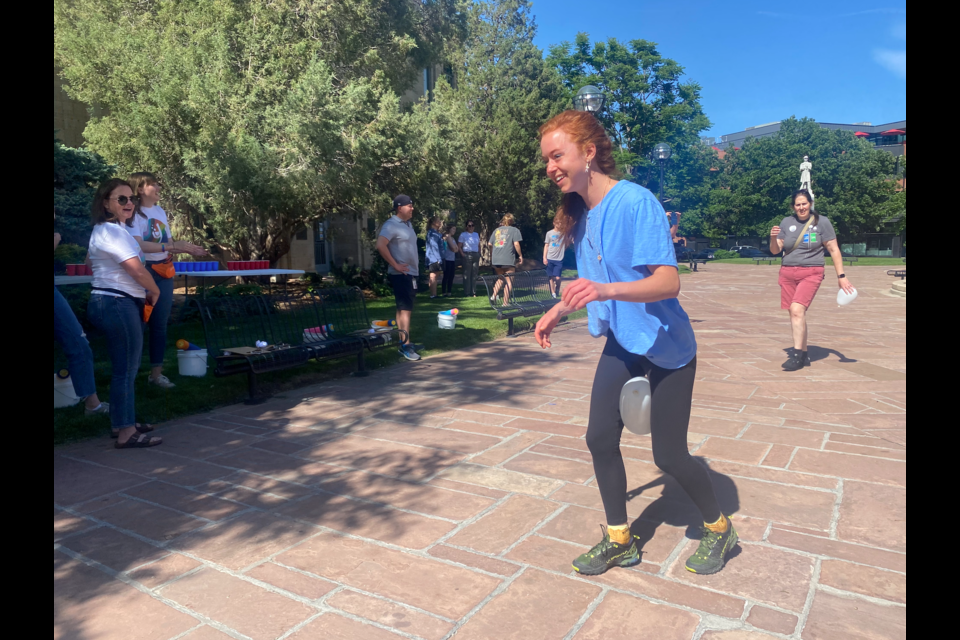Downtown Boulder employees compete in "Office Olympics" event as part of Downtown Boulder Partnership's 2022 Employee Appreciation Week. 