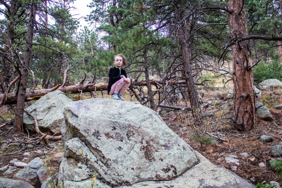 Freya enjoys the view from atop a boulder along the Lichen Loop. (Photo by Matt Maenpaa)