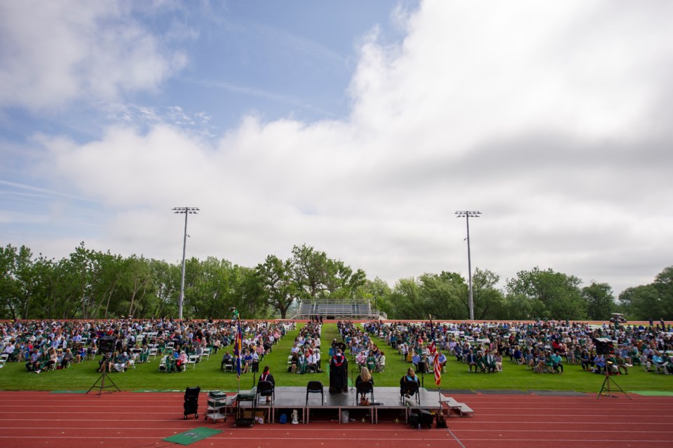 251 out of 268 students from Niwot High School's graduating class attended their graduation ceremony at their track and football field on Saturday, May 29, 2021.
