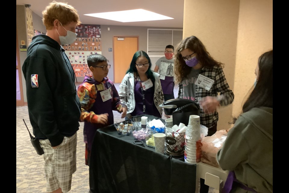 Students at Trail Ridge Middle School with the coffee cart.