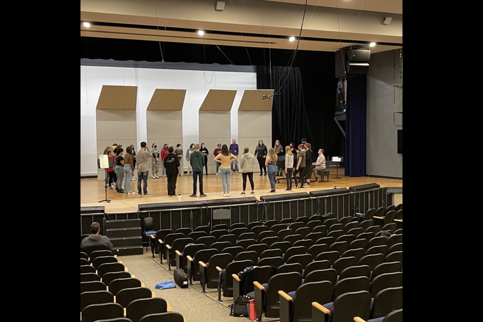 St. Vrain Valley students rehearsing for the collaborative "All Together Now!" musical revue.