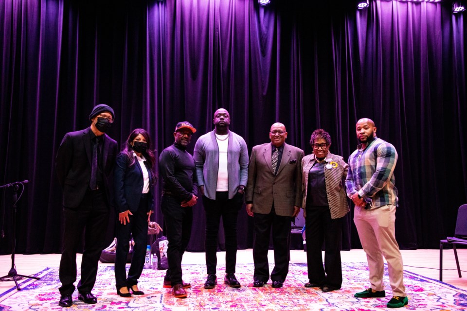 (L to R) Victor Mestas, Marta Loachamin, Daniel Guillory, Dereck Bell, Robert Johnson, Madelyn Strong Woodley and Juaquin Mobley