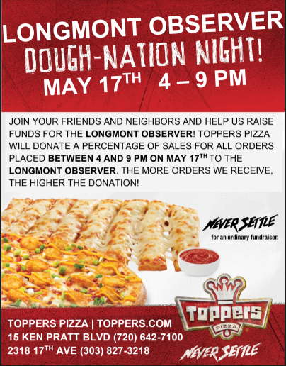 longmont observer toppers fundraising flyer