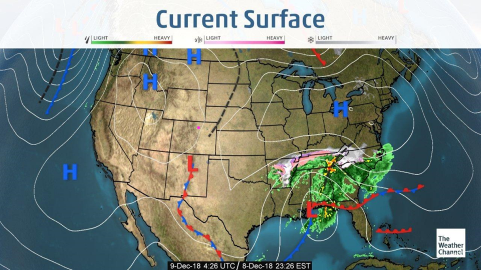 Weather Current Surface Map Next Storm/Next Snow Forecast Discussion From The Cherrywood Observatory –  December 9, 2018 - The Longmont Leader