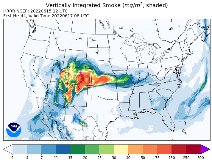 Figure 1 update: the HRRR smoke forecast for Friday morning from NOAA.