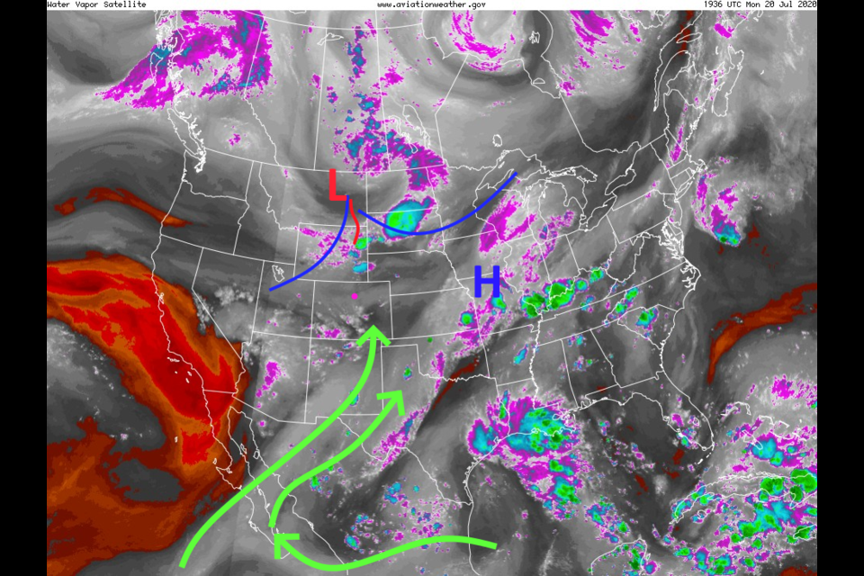 Figure 1: the water vapor satellite image from Monday afternoon and NOAA.