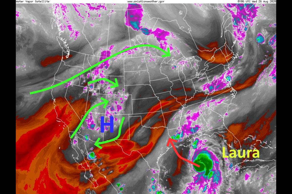 Figure 1: the water vapor satellite image from Tuesday afternoon and NOAA