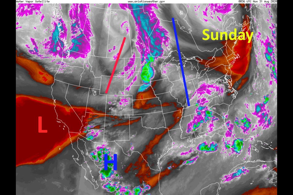 Figure 1: the water vapor satellite image from Sunday PM and NOAA