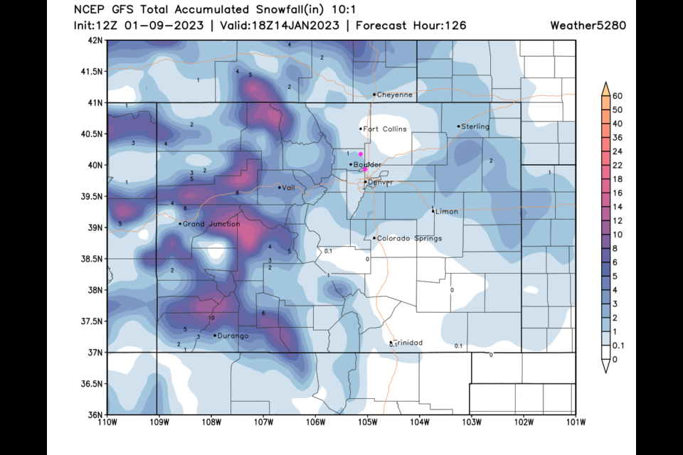 Figure 1 update: the 5 day snowfall total from the GFS and weather5280