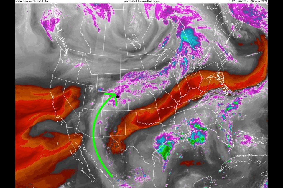 Figure 2 update: the water vapor satellite image from Thursday and the NWS.