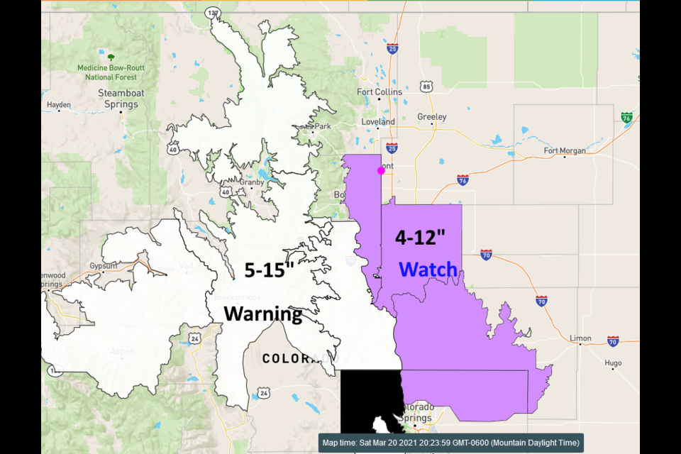 Figure 3 update: the current winter watches and warnings map from the NWS