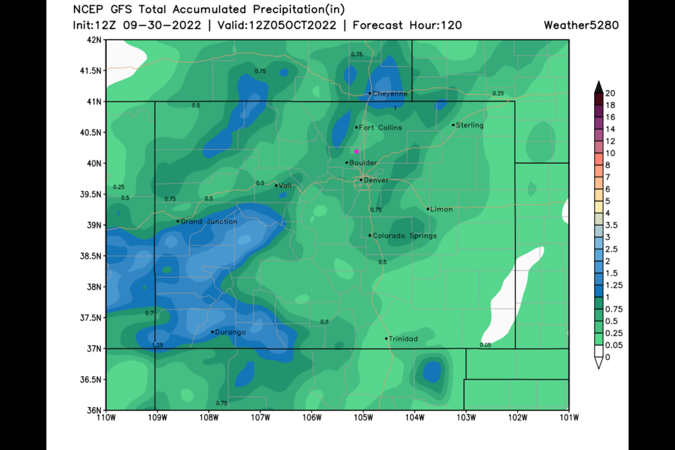 Figure 4: the 5 day rainfall total from the GFS and weather5280.com