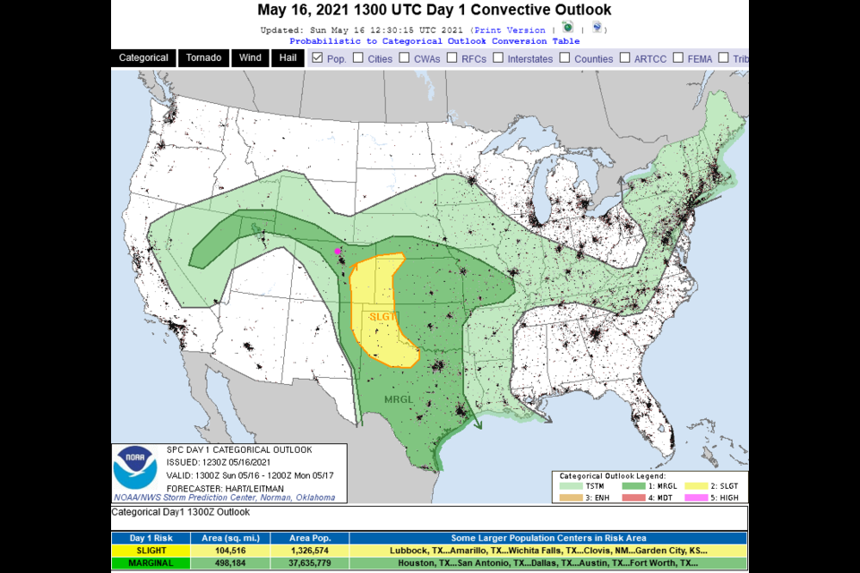 Figure 4 update: the SPC severe storm forecast for Sunday.