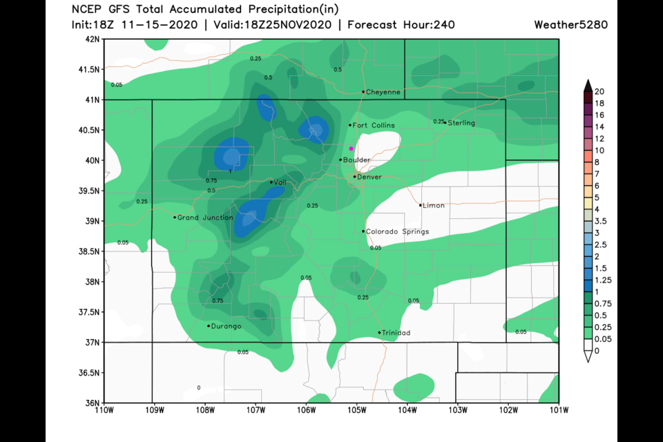 Figure 5: The 10-day precipitation total from the GFS and weather5280.com