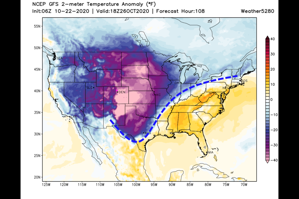 Figure 7: the surface temperature anomaly for Monday noon. 