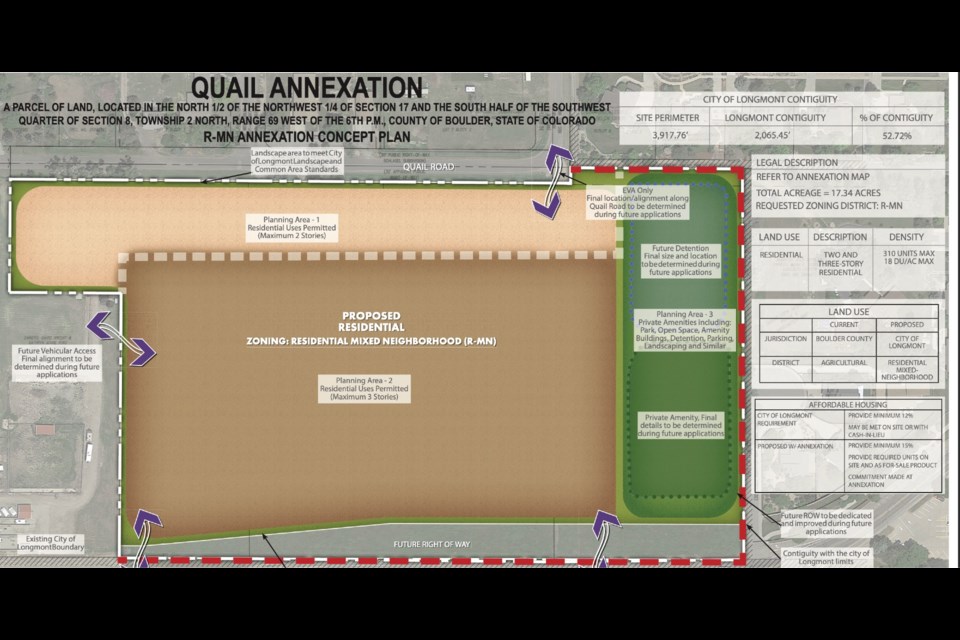 The concept plan for the Quail annexation referral, which was included in the Longmont City Council's packet of materials.