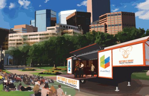 A rendering of the tiny stage that will be the home of two shows touring across Colorado this year.