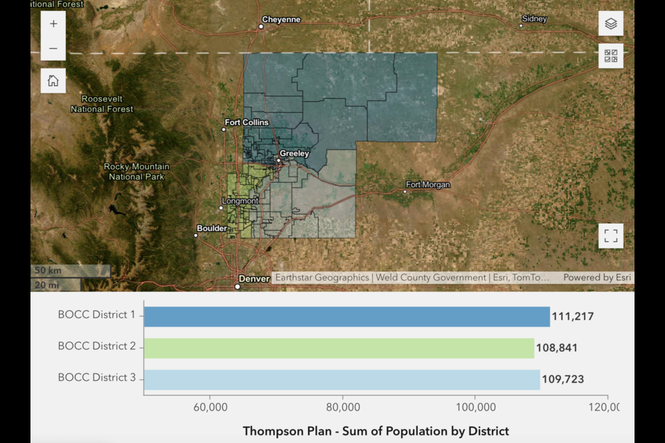 Thompson Plan. Screen grab from https://maps.weld.gov/redistricting/