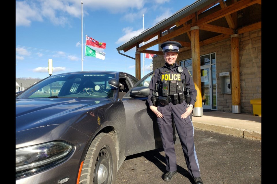 Provincial Constable E. Rettie welcomed to the force. Photo supplied by OPP
