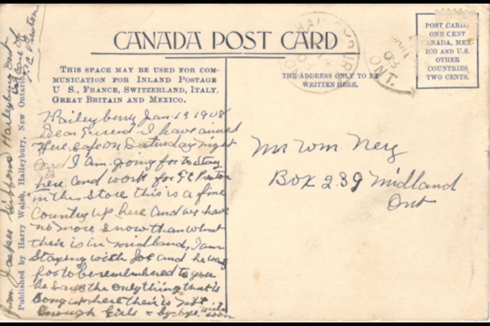 1908 Canada postcard, early years of Haileybury Northern Ontario