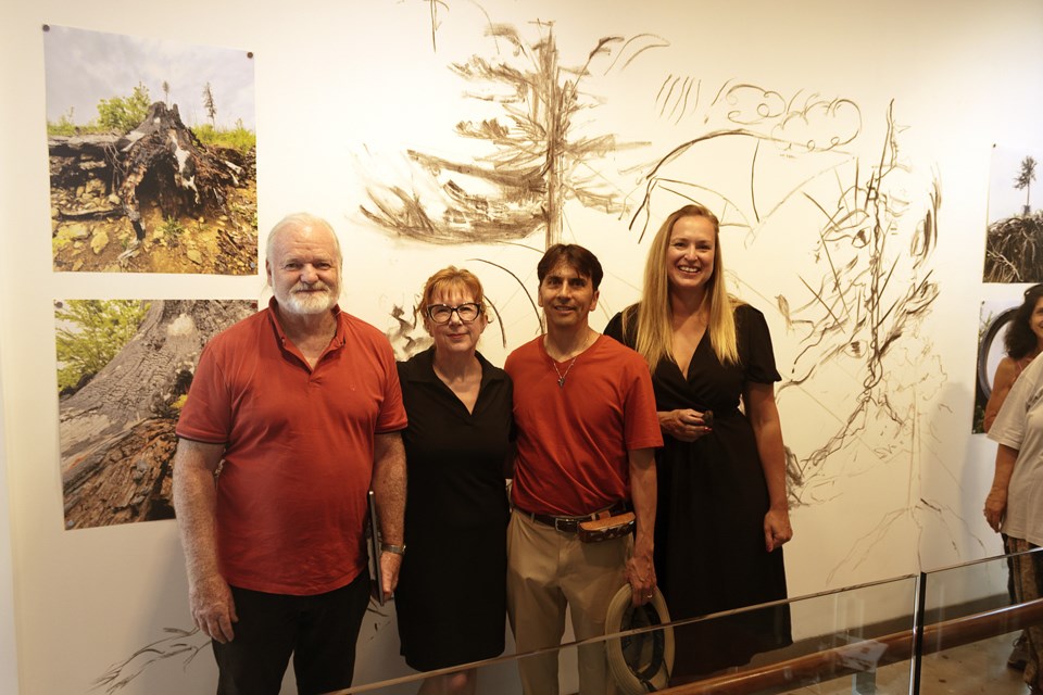 (left to right) Project founder Dermot Wilson, Quest Art School and Gallery executive director Virginia Eichhorn, co-creator and organizer Cesar Forero, and Tiny artist Camille Myles launched the Broken Forests art installation on Wednesday, aimed at addressing environmental challenges at home and abroad.