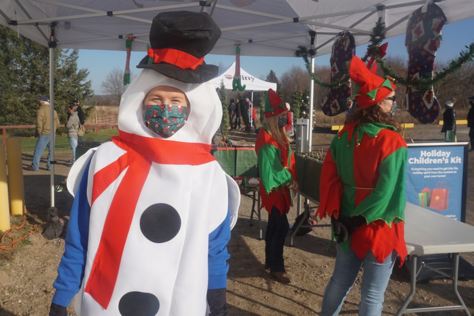 Maggie Off, Tiny Township's community engagement leader, played the part of Frosty at Lafontaine event. Andrew Philips/MidlandToday       