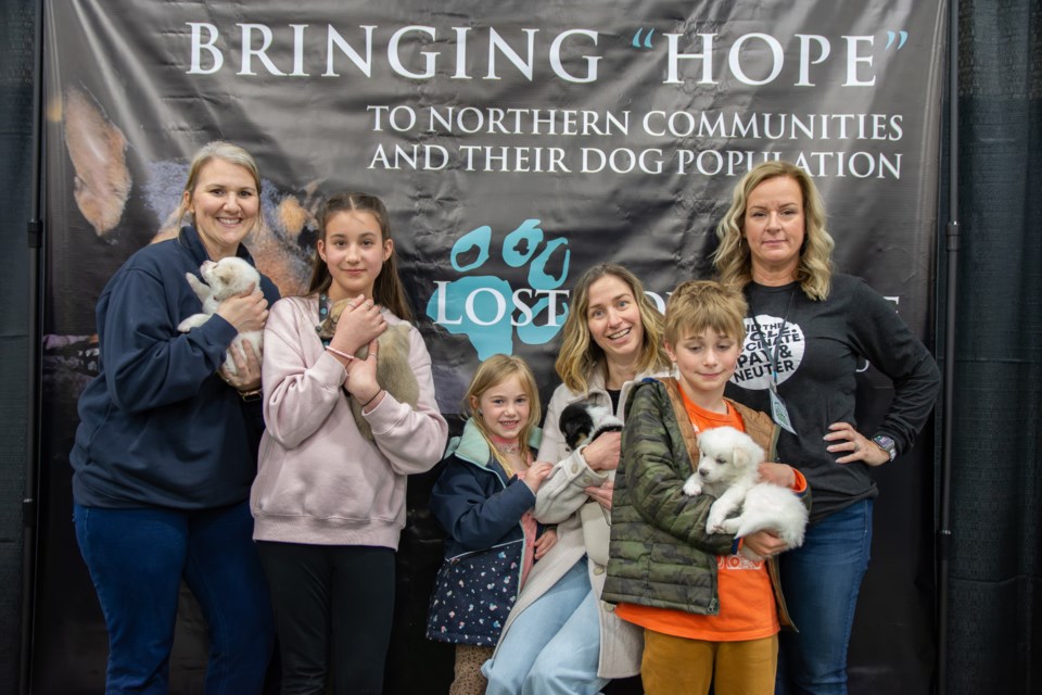 Lost Boys Hope Dog Rescue founder Kelly Ward, right, bringing hope to the furry friends by sharing their puppy love with locals Kim Beaulieu, Evelyn Beaulieu, Ellie Hewitt, Robyn Hewitt and Charlie Hewitt. 