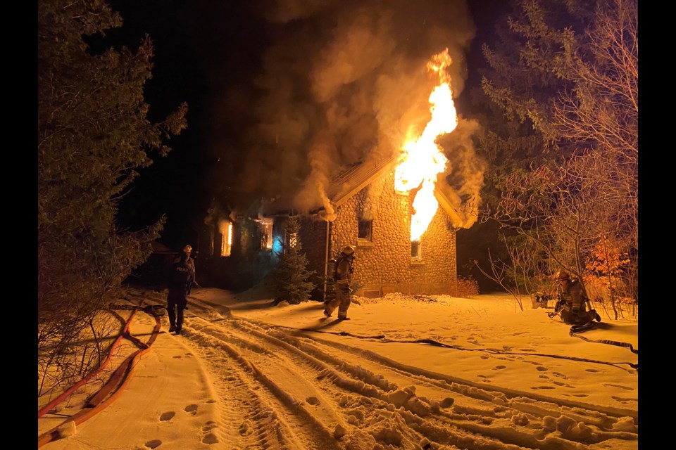 Tiny Township firefighters arrived at this Methodist Point Road home late last night, early Tuesday morning to find it engulfed in flames.