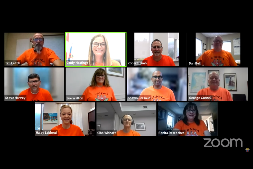 Members of council and staff for Tiny Township gathered earlier this month in virtual support of Orange Shirt Day recognition for September 30. Tiny was one of the North Simcoe councils to all unanimously adopt a crafted statement by the joint-municipality Culture Alliance committee which addressed the significant day.