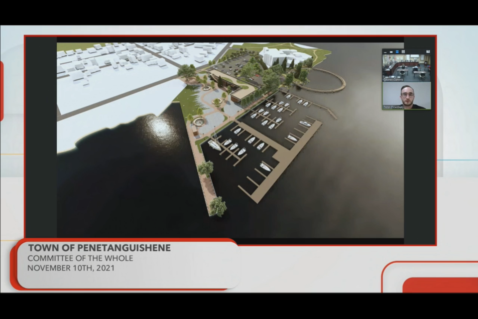 A proposed vision of what the completed Penetanguishene Town Dock could look like on project completion was provided by Sajecki Planning to council recently. Dylan Dewsbury (top right), senior planner with the company, provided an update to include additional data and public survey input along with previous suggestions for consideration.