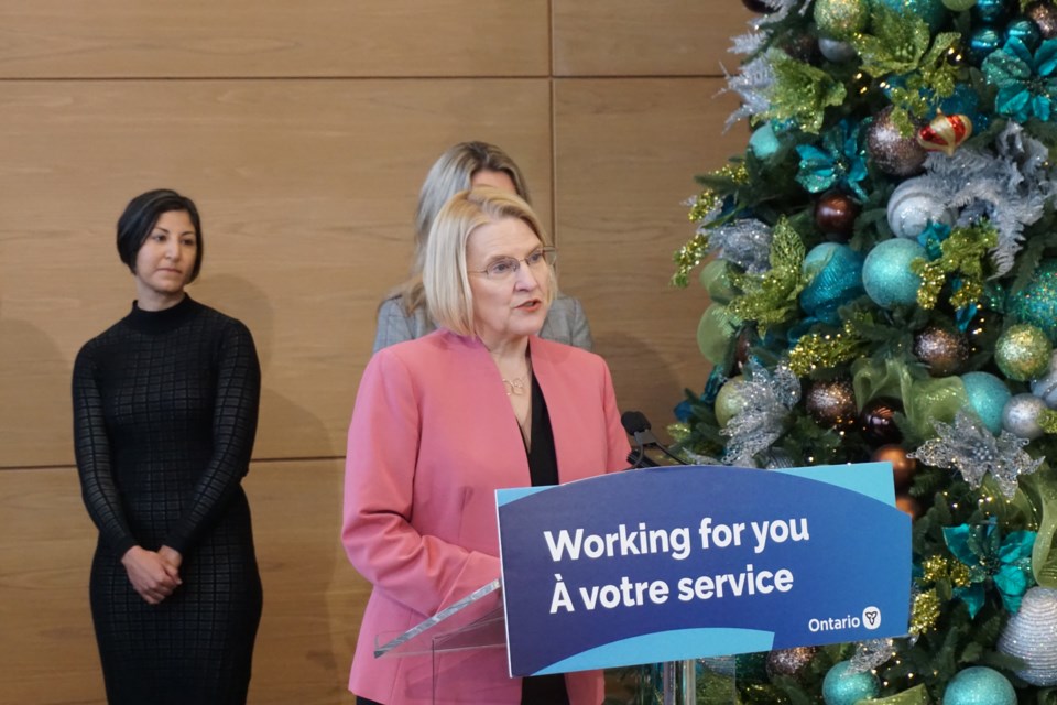 Ontario Health Minister Sylvia Jones                         unveils the new initiative while Waypoint CEO Dr. Nadiya Sunderji looks on.