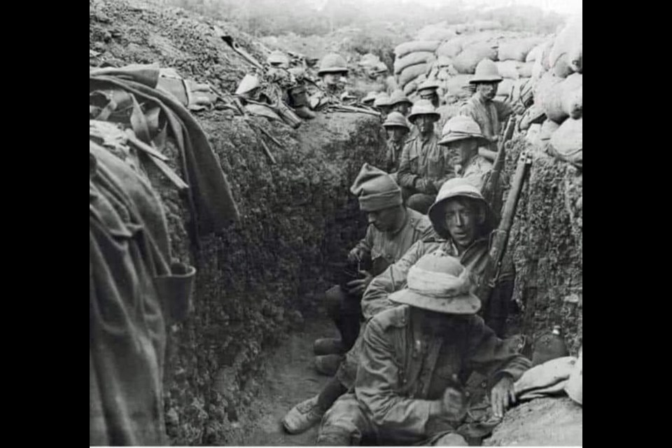 In the Trenches, Christmas Day, 1914. Public domain.