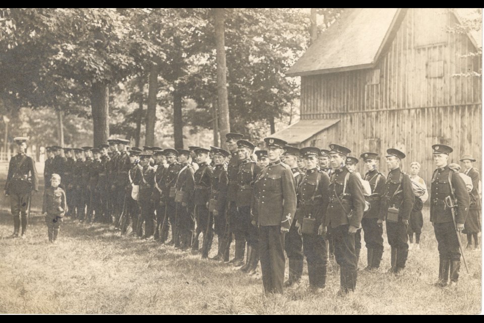 Troops assembled in Little Lake Park circa 1914-18. 