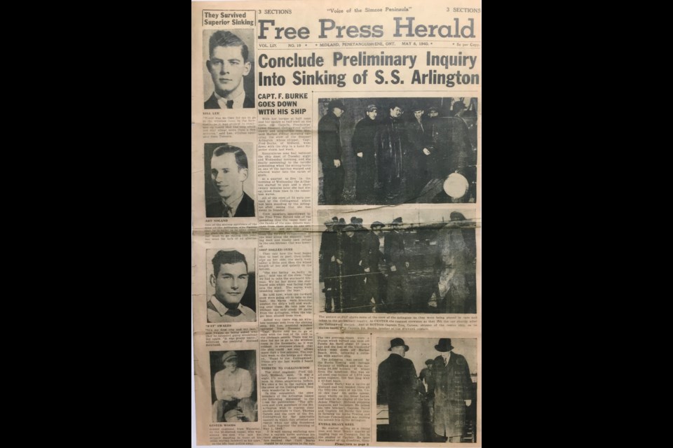 Free Press Herald article on Arlington sinking. Author's collection.